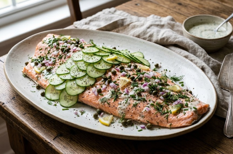 Whole Poached Salmon (Delia-Style)